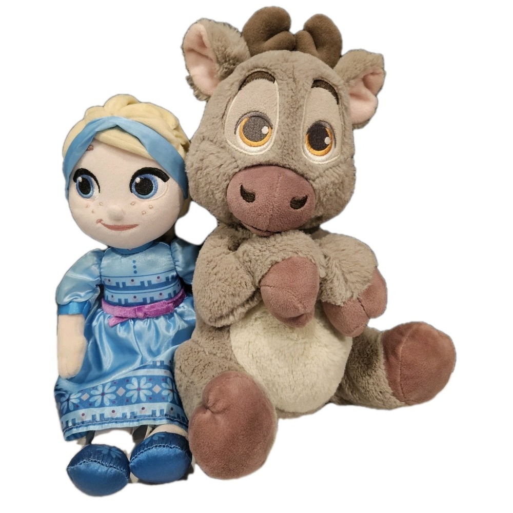 Disney Frozen Elsa Disney‎ Store Plush + Disney Parks Sven Baby Reindeer Set